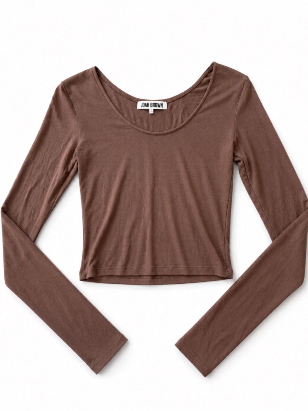 Joah Brown Chocolate Brown Long Sleeve Scoop Crop Top